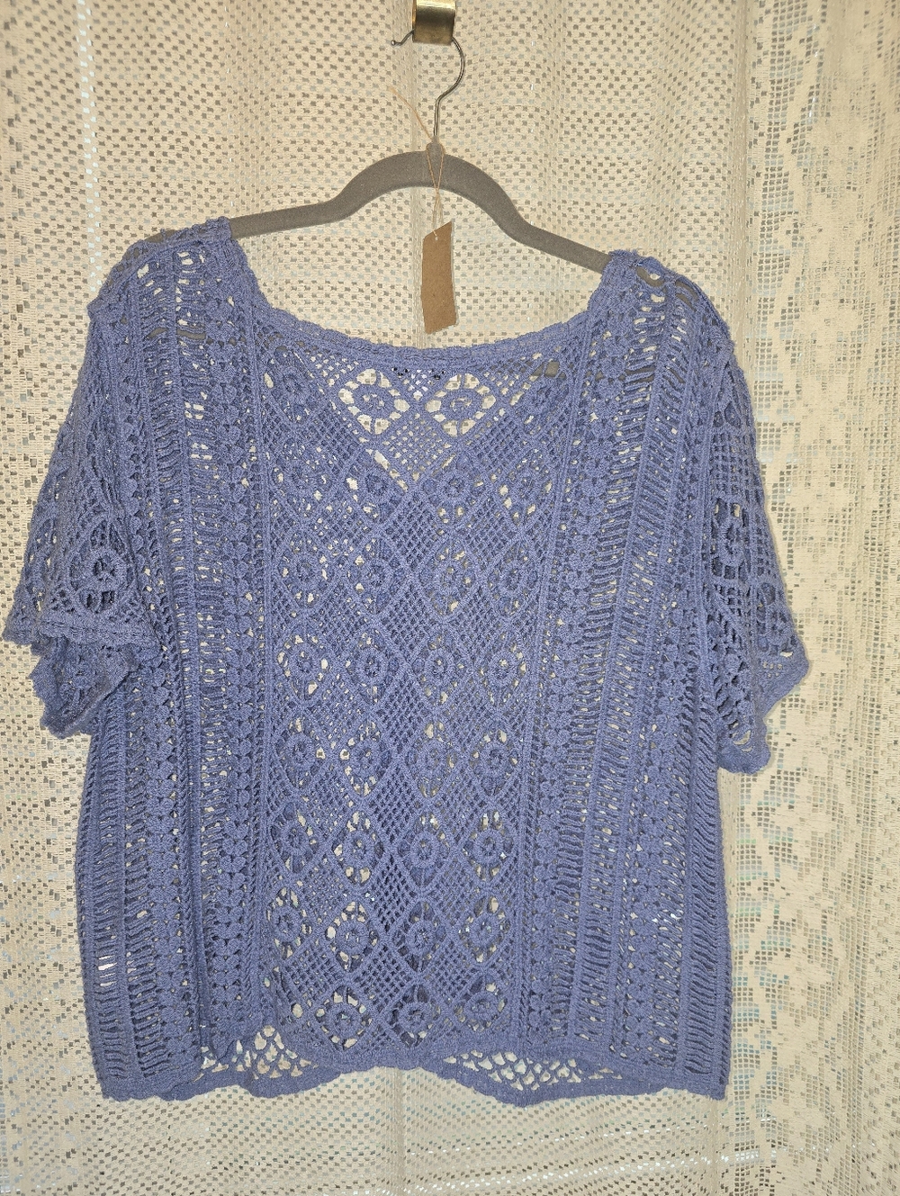 North Style Blue Crochet Sweater Top Vest Short Sleeve 2X - Picture 8 of 8